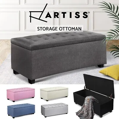 Artiss Storage Ottoman Blanket Box PU Leather Fabric Chest Toy Foot Stool LARGE • $101.95