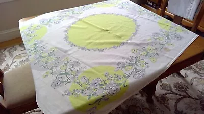 Vintage Tablecloth 50's Carnation Tulip Chartreuse Gray  53  X 42 1/2   Cotton • $17.99