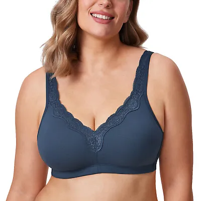 DELIMIRA Women's Wireless Plus Size Lace Bra Unlined Full Coverage Cotton • $23.75