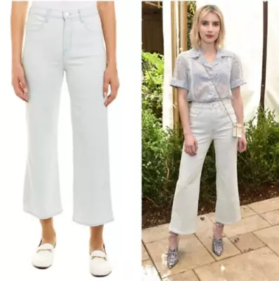 J Brand High Rise Joan Crop Denim Jeans  Size 25 White Blue Frayed Hem NEW NWT • $32