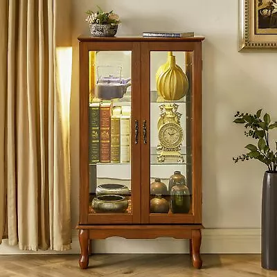 Lighted Curio Display Cabinet With Adjustable Shelves & Mirrored Back Panel • $260.39
