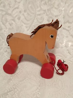 Vintage HABA Horse Wooden Pull Toy Collector Adorable Red Wheels Tblprms3 • $55.96