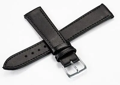 £2.50 • Buy Value Mens Black Genuine Leather Watch Strap Band 18mm 20mm 22mm Replacement New