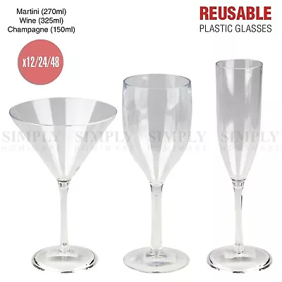 12-48x Plastic Wine Glasses Champagne Martini Drinking Glass Bulk Clear Reusable • $109.90