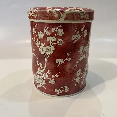 Daher Long Island NY Tin Red & White Cherry Blossom Storage Can Made In England • $12.99