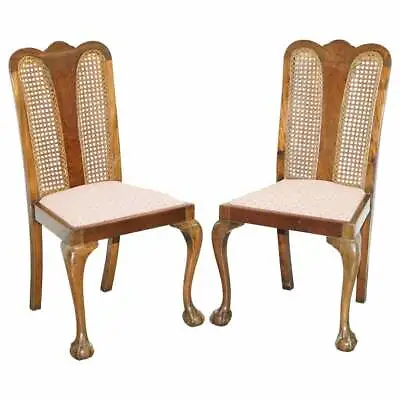 Pair Of Circa 1940 Bergere & Flamed Mahogany Claw & Ball Feet Occasional Chairs • £475