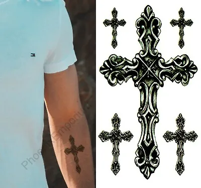 £1.89 • Buy Temporary Tattoo Black Gothic Cross Fake Body Art Sticker Waterproof Ladies Mens