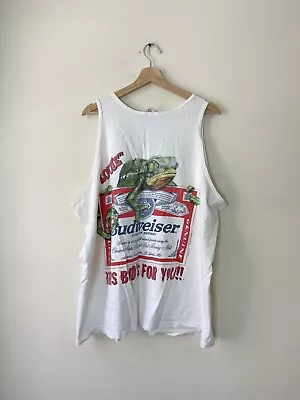 Vintage 90’a Budweiser Beer USA Promo Art White Tank Top Tee Shirt - XXL • $45