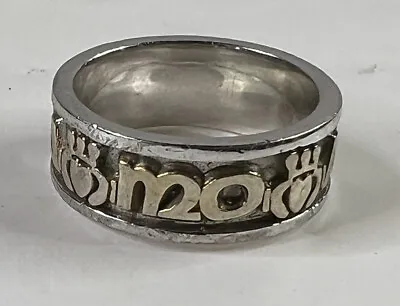 Vintage Signed 925 Sterling Carved Mo Anam Cara Celtic Ring Band Size 4 • $35