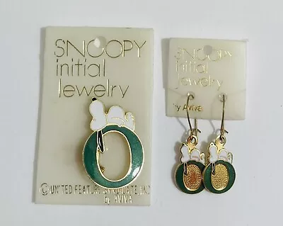 ✨ Vintage 1970's Aviva Snoopy Initial Jewelry Alphabet Pin Earring Set Letter O • $9.99
