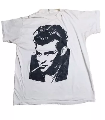 Vintage Jazz James Dean Actor Portrait 90s White T Shirt Large • $49.99