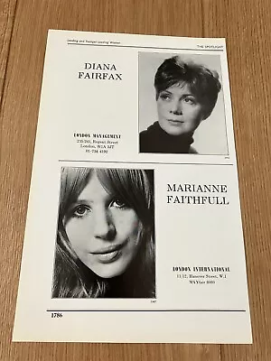 Marianne Faithfull - Very Rare Original 1968 Acting Agency Z-page. • $24.90