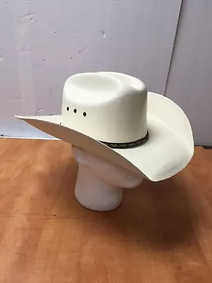 Justin Milano Classic White Hard Coated Straw 10X Western Cowboy Hat 7 1/2 • $19.99