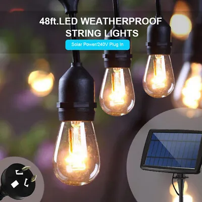 $15.99 • Buy Solar Power/Plug-in 15 LED 48FT Festoon String Lights Patio Wedding Party IP65