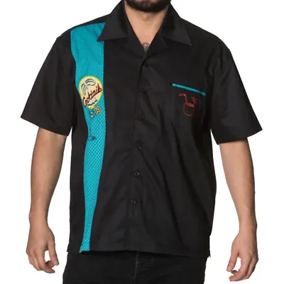 £42 • Buy Banned Apparel COCKTAILS Rockabilly Bowling Shirt - Black - Size 2XL