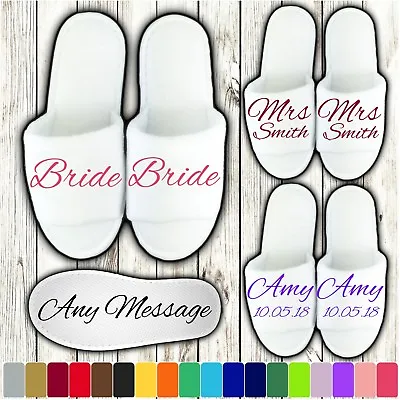 £1.99 • Buy White Wedding Slippers - Personalised Print Novelty Bridal Party Spa Open Toe