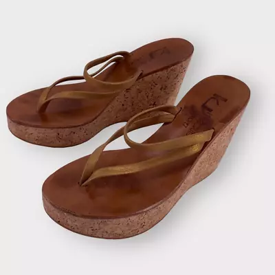 K. Jacques 4  Cork Wedge Sandals Thong Bronze-Gold Metallic Brown  37 6-6.5 M • $59.99