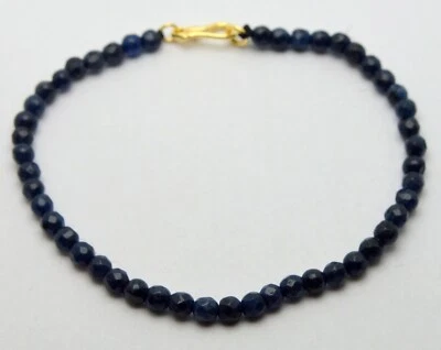 $10.50 • Buy 14k 585 Yellow Gold Bracelet Lock Faceted Blue Sapphire Stones Gesmtone