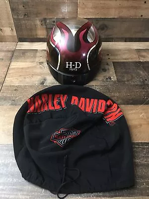 Harley Davison HD 1903 Sz Small Motorcycle Half Helmet  Chrome/ Red Flames 🔥 • $63.75