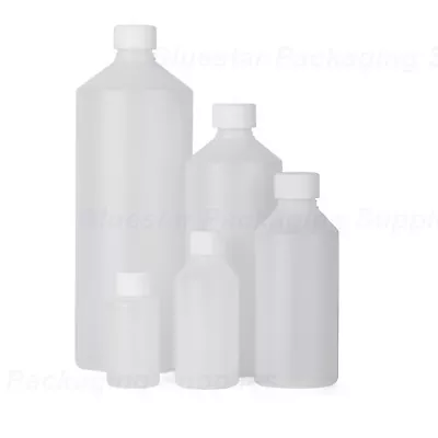 Plastic Bottles Natural HDPE With Screw Top Lid 50ml 100ml 250ml 500ml 1000ml • £6.35