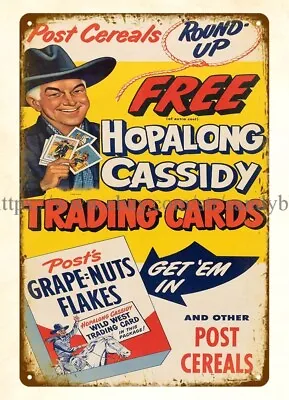 Unframed Art 1950s CEREALS HOPALONG CASSIDY Grape Nuts Flakes Metal Tin Sign • £18.26