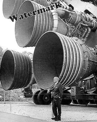 NASA Dr. Von Braun Next To Space Rocket Engines Photo 1969  8x10 • $12.95