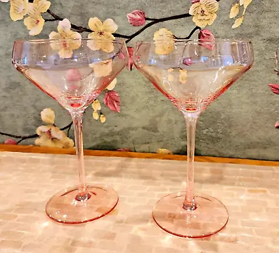 Champagne Cocktail Mocktail Martini Coupe Glasses Pink Set Of 2 • $29