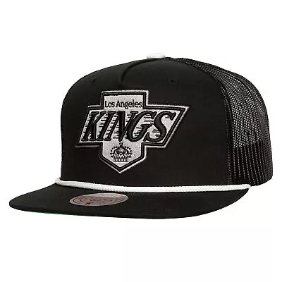 Men's Mitchell & Ness Black Los Angeles Kings Roper Trucker Snapback Hat • $34.99