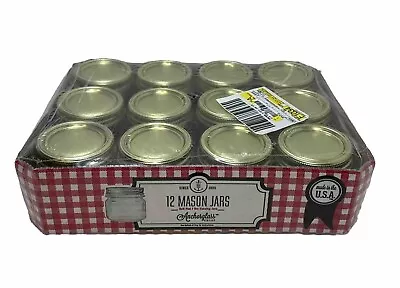 Canning Jars Half Pint 8 Oz / 12 Count Regular Mouth Anchor Hocking Lids+Bands • $24.95