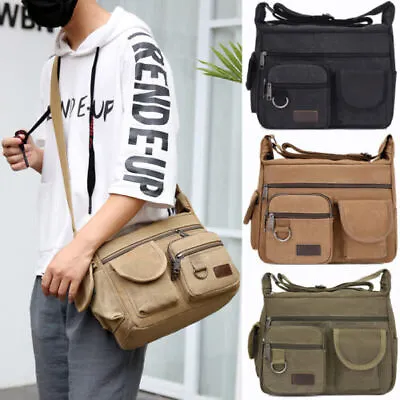 Mens Canvas Cross Body Bag Messenger Shoulder Book Bags School Satchel Vintage G • $12.99