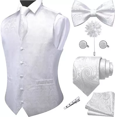 GUSLESON Men's V-Neck Suit Vests Formal Men Vest Paisley Jacquard Tie Waistcoat  • $64.24