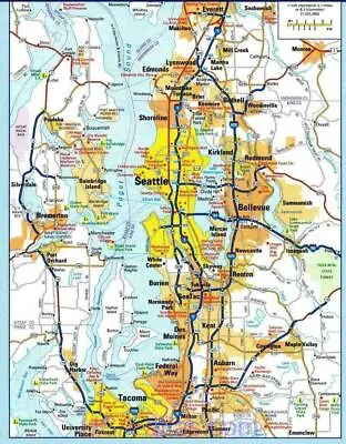 SEATTLE WASHINGTON MAP GLOSSY POSTER PICTURE PHOTO BANNER PRINT Road City 5871 • $12.99