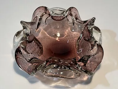 Murano Art Glass Amethyst Purple Bowl Dish Ashtray Bullicante Controlled Bubble • $26.40