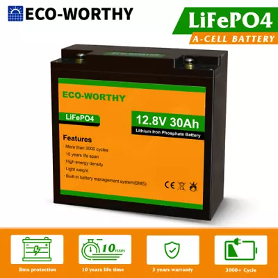 ECO-WORTHY 12V 30Ah LiFePO4 Li Battery 384Wh 3000+ Cycles For RV Boat • $43.45