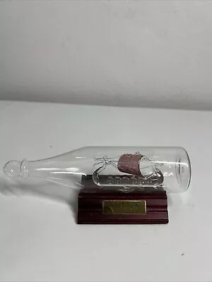 Glass Sculpture Mayflower Viking Longship 7th Century Bottle + Base - 7.5” Long • $18.99