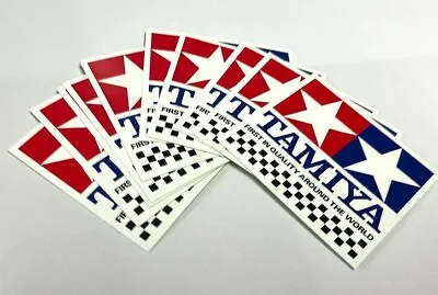 ORIGINAL Tamiya Co. Chequer Flag Logo Stickers 66001   3PCS   61mm X 58mm  NEW • £2.99