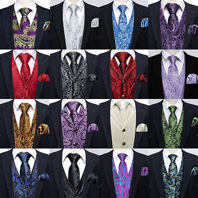 Mens Formal Wedding Waistcoat Paisley Floral Suit Vest Slim Tuxedo Silk Tie Set • $22.99