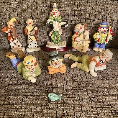 $30 • Buy Lot Of 8 Vintage Clown Figurines Porcelain Ceramic Hand Painted