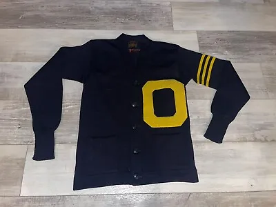 Vintage University Of Oregon Letterman Wool V-Neck Cardigan Sweater Wil Wite • $125.99