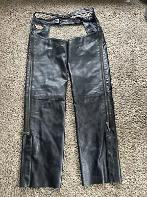 Genuine Harley Davidson Motorcycle Leather Chaps Black Mens Medium • $74.99