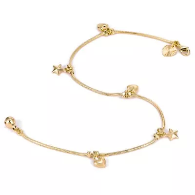 9ct 9k Yellow Gold Plated Snake Heart Charm Bell ANKLE CHAIN ANKLET  10.2” 623Uk • £8.99