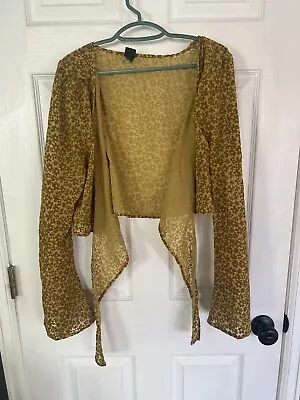 WILD FABLE Mustard Yellow Floral Print Velvet Bell Sleeve Front Tie Top XL • $8