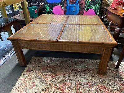 Bamboo Rattan Coffee Table 42  X 42  Circa 1970 • $500