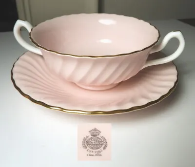 Minton SHELL PINK /GOLD Cream Soup & Saucer (s) • $29.95