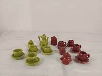 Vintage Miniature Dollhouse Ceramic Tea Set Green 22 Pieces • $19.99