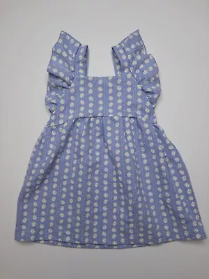 Zara Little Girls 3-4 Years Textured Jacquard Dress Blue White Daisies • $14.99