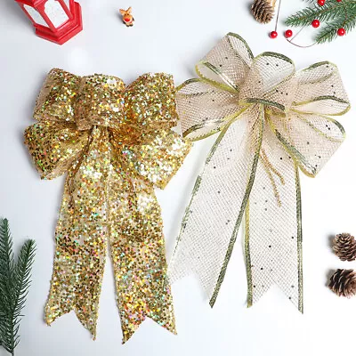 5X Christmas Tree Bows Glitter Ornaments Large Bowknot Hanging Xmas Party Decor • $18.98