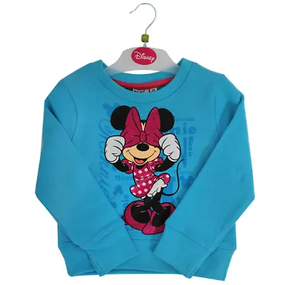 Kids Girls Minnie Mouse Sweatshirt Blue Jumper Childrens Disney Top Clothes 2-8 • £2.99