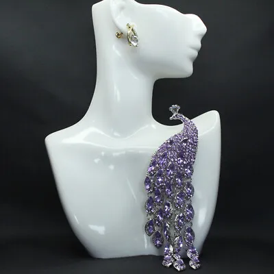 Vintage Long Tailed Purple Crystal Peacock Tassel Brooch Women Accessories Pin • $8.09