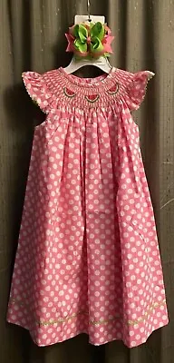 Girls NWT Silly Goose By Vive La Fete Smocked Dress Long Polka Dot Free Bow 3 • $38.07